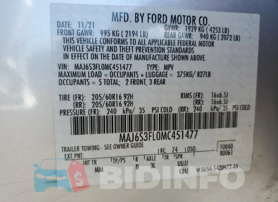 MAJ6S3FL0MC451477 Photo# 13