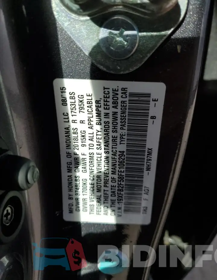 19XFB2F58FE106294 Photo# 12