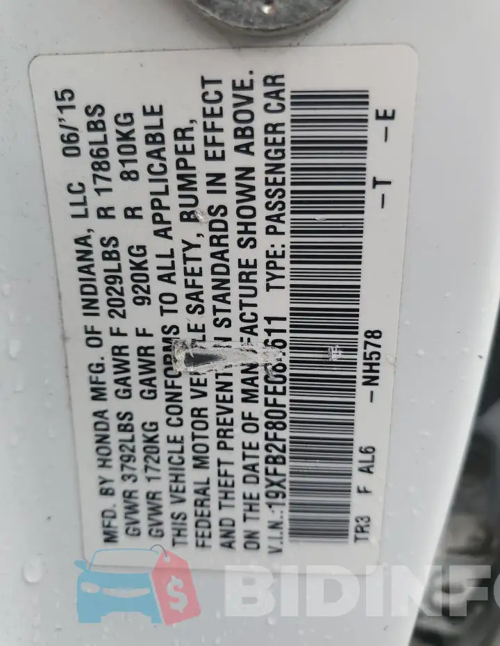 19XFB2F80FE084611 Photo# 12