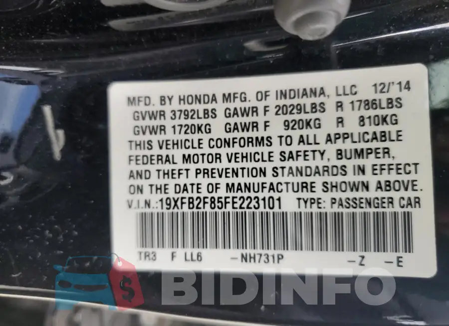 19XFB2F85FE223101 Photo# 12