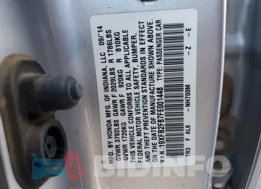 19XFB2F87FE001448 Photo# 12