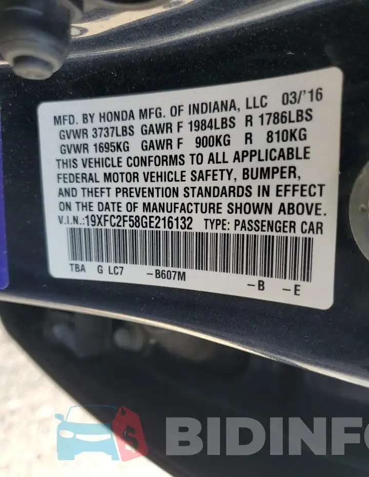 19XFC2F58GE216132 Photo# 13