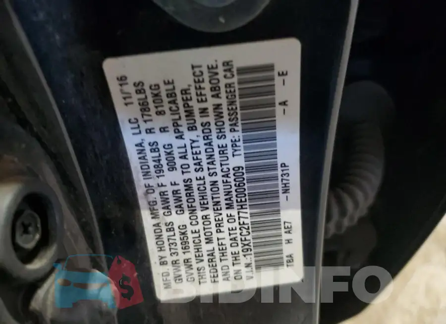 19XFC2F77HE006009 Photo# 12