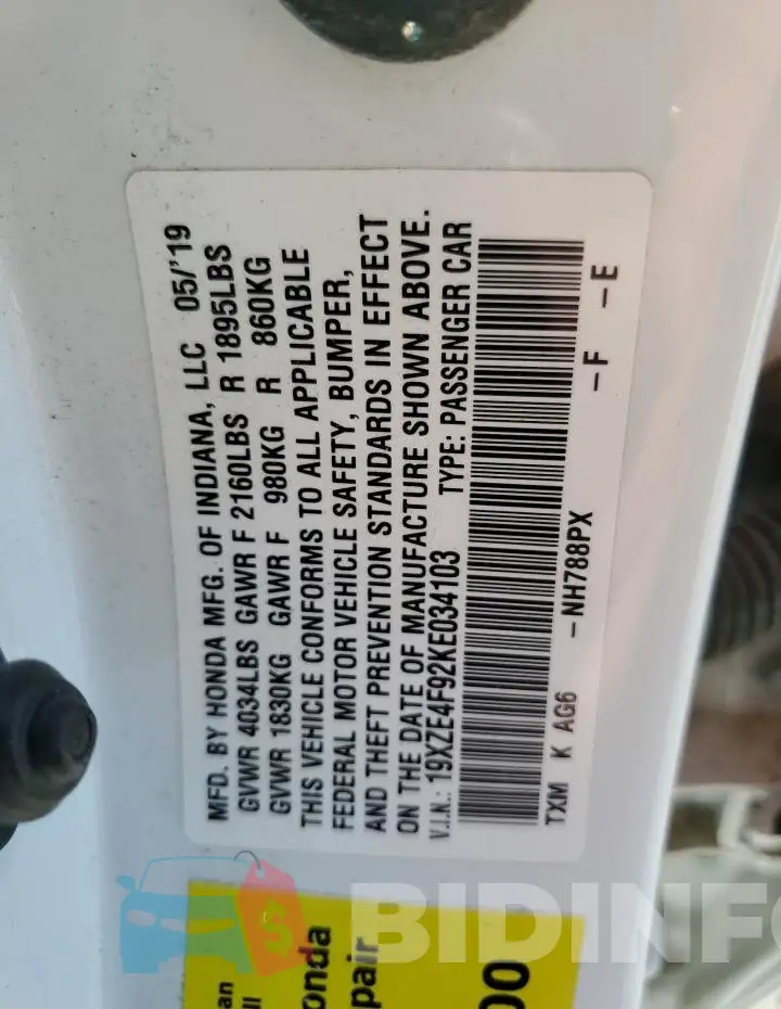 19XZE4F92KE034103 Photo# 12
