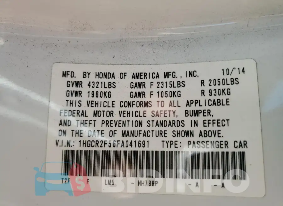 1HGCR2F56FA041691 Photo# 12