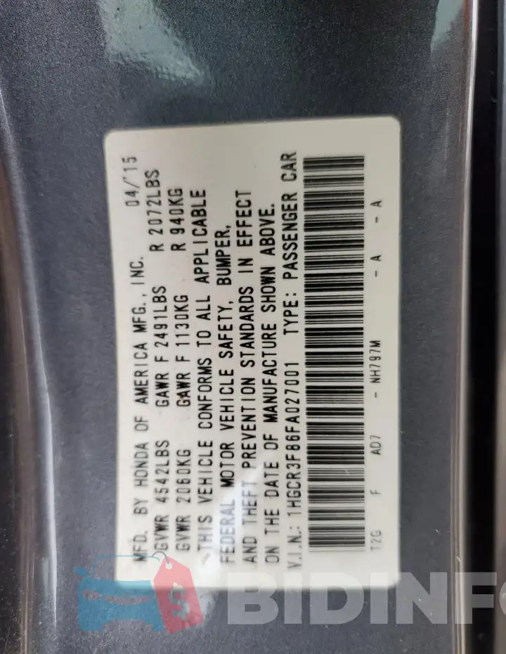 1HGCR3F86FA027001 Photo# 13
