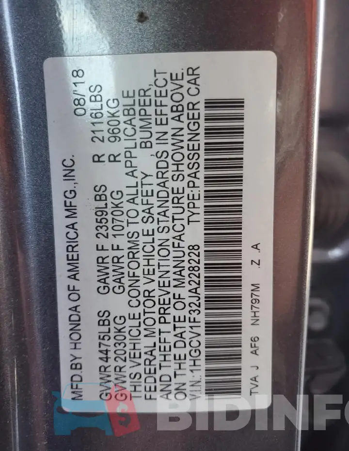 1HGCV1F32JA228228 Photo# 13