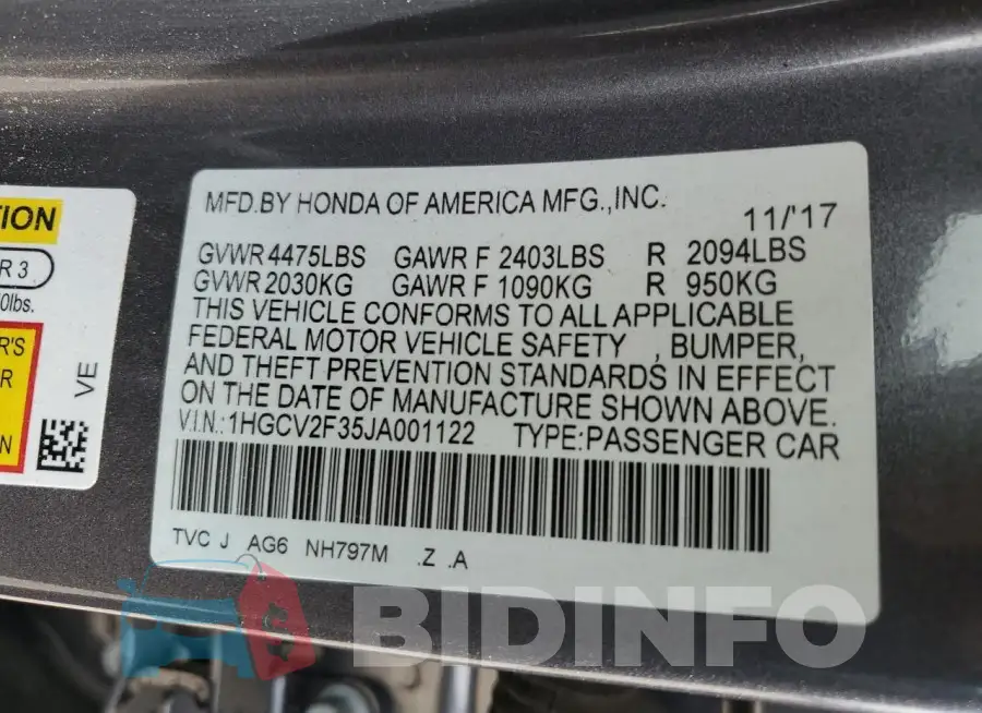 1HGCV2F35JA001122 Photo# 13