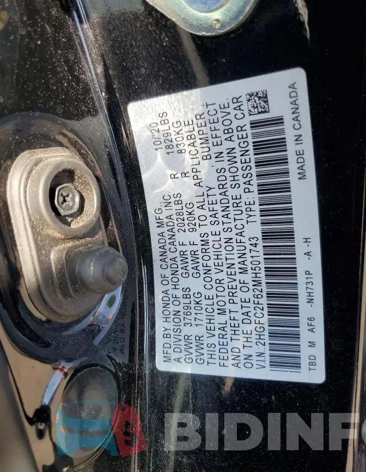 2HGFC2F62MH501743 Photo# 12