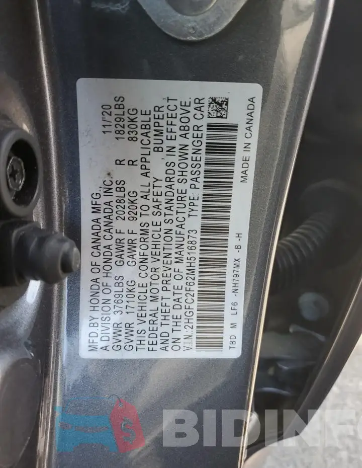 2HGFC2F62MH516873 Photo# 13