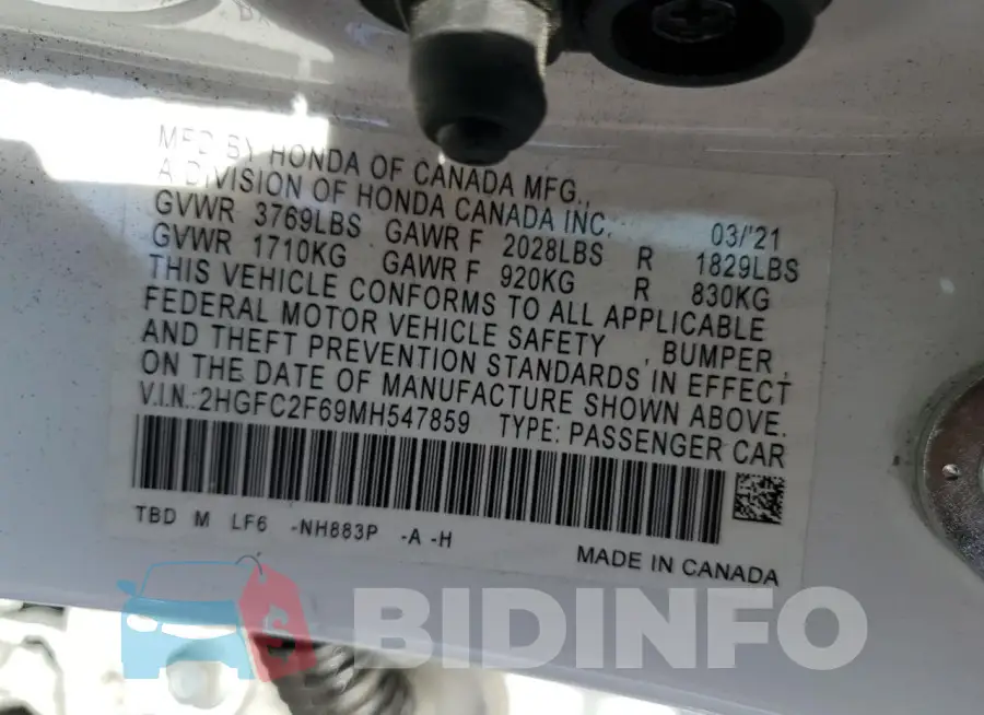 2HGFC2F69MH547859 Photo# 13