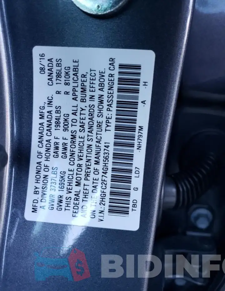 2HGFC2F74GH563741 Photo# 12