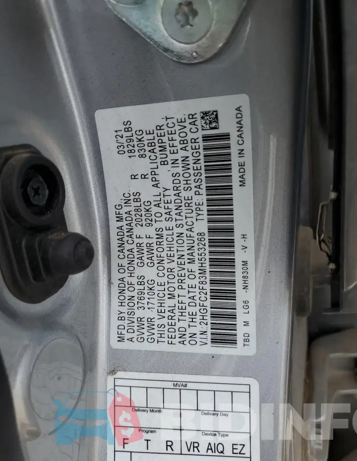 2HGFC2F83MH553268 Photo# 12