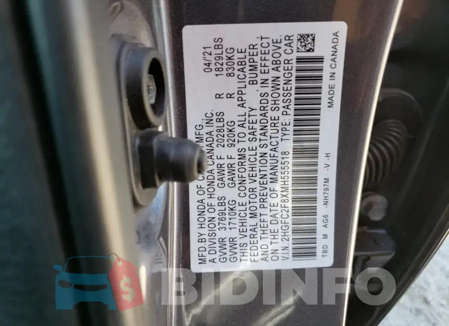 2HGFC2F8XMH555518 Photo# 12