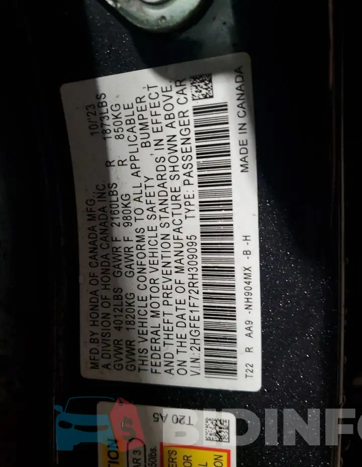 2HGFE1F72RH309095 Photo# 12