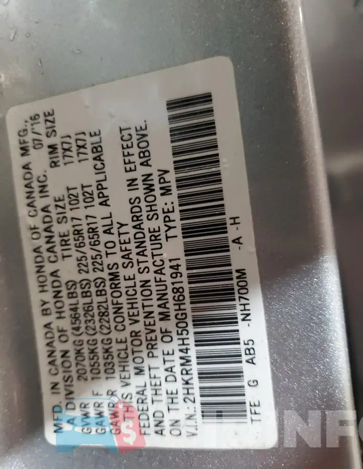 2HKRM4H50GH681941 Photo# 13