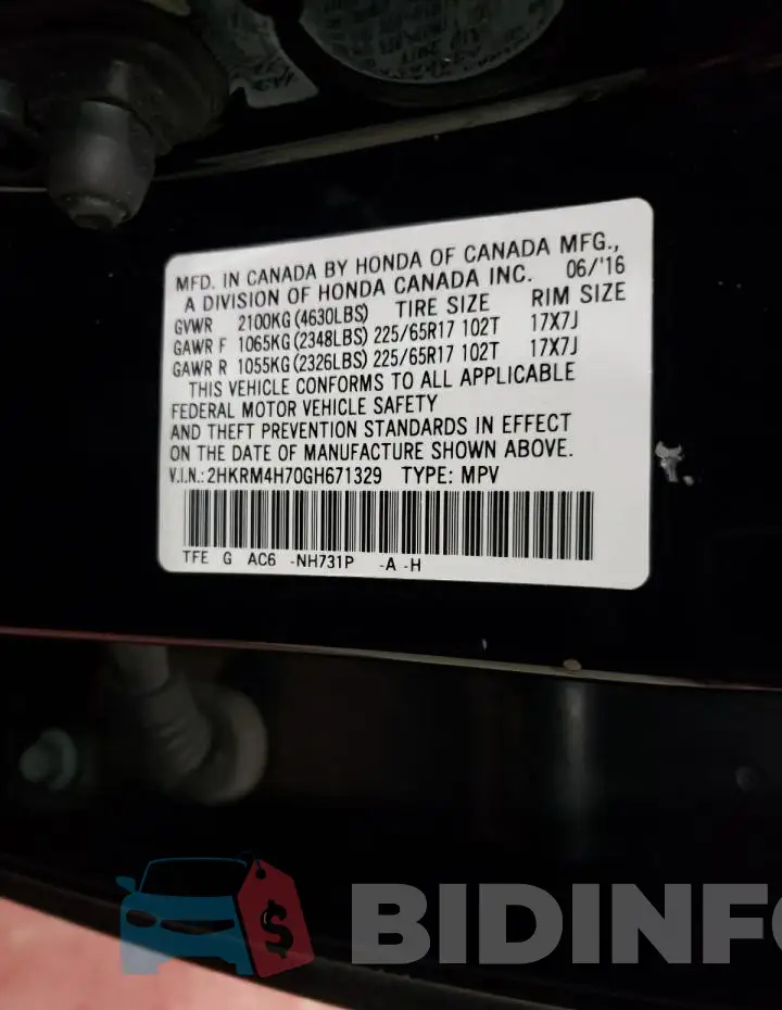 2HKRM4H70GH671329 Photo# 13