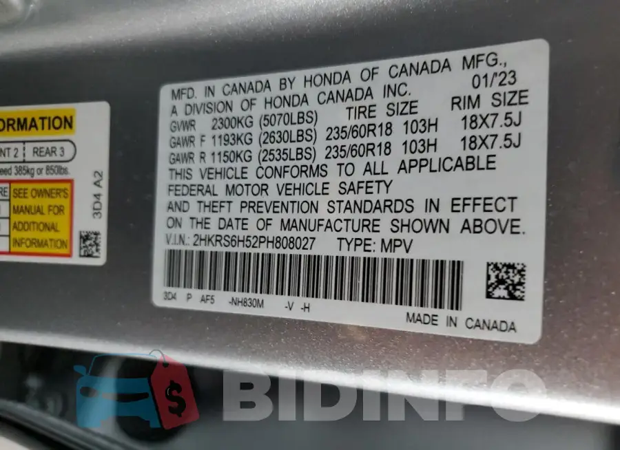 2HKRS6H52PH808027 Photo# 12