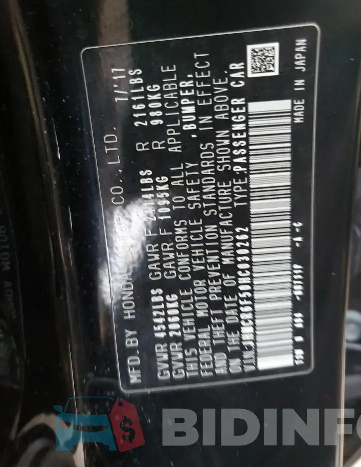 JHMCR6F50HC030262 Photo# 13