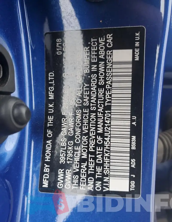 SHHFK7H54JU214701 Photo# 13