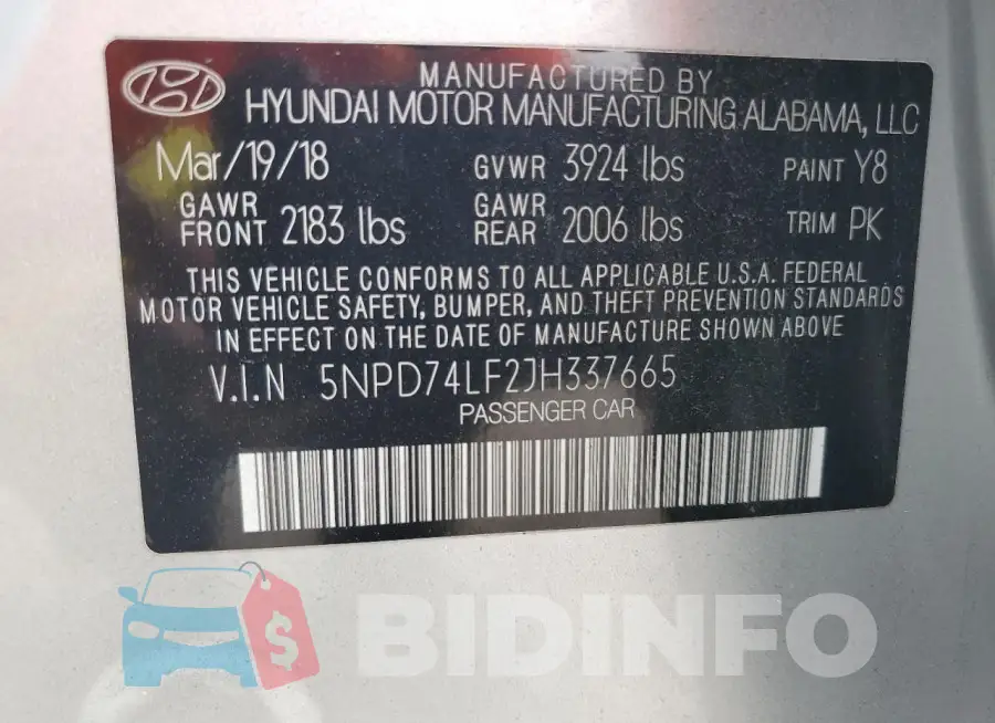 5NPD74LF2JH337665 Photo# 12