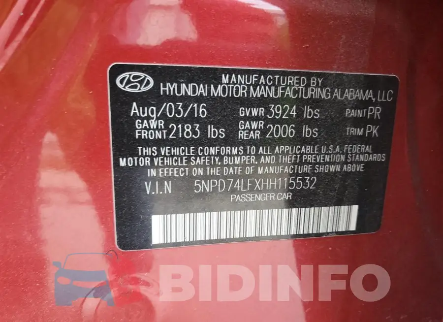 5NPD74LFXHH115532 Photo# 12