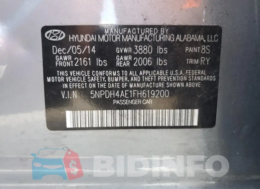5NPDH4AE1FH619200 Photo# 12
