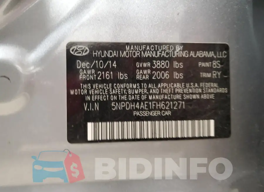 5NPDH4AE1FH621271 Photo# 12