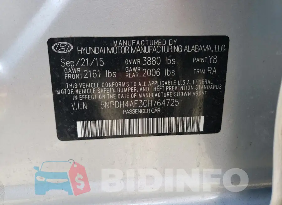 5NPDH4AE3GH764725 Photo# 12