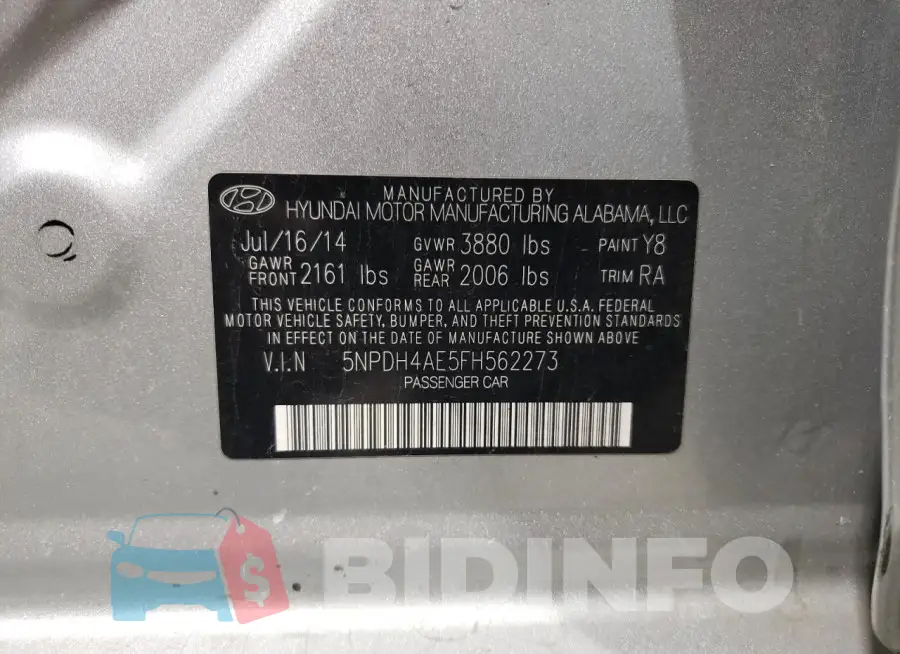5NPDH4AE5FH562273 Photo# 13