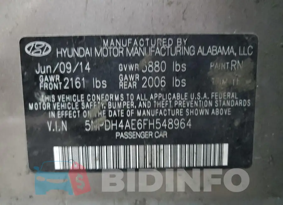 5NPDH4AE6FH548964 Photo# 12