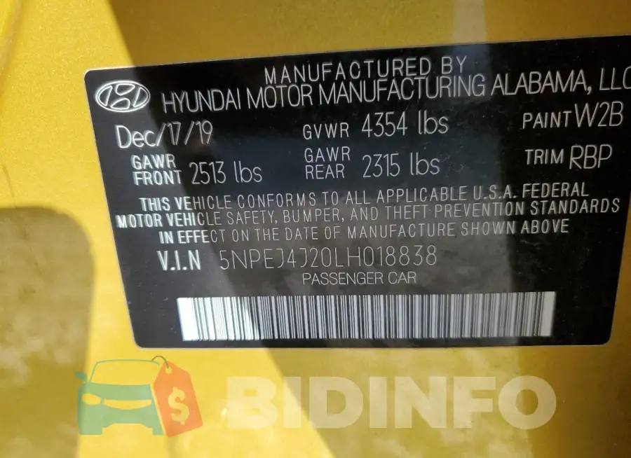 5NPEJ4J20LH018838 Photo# 12