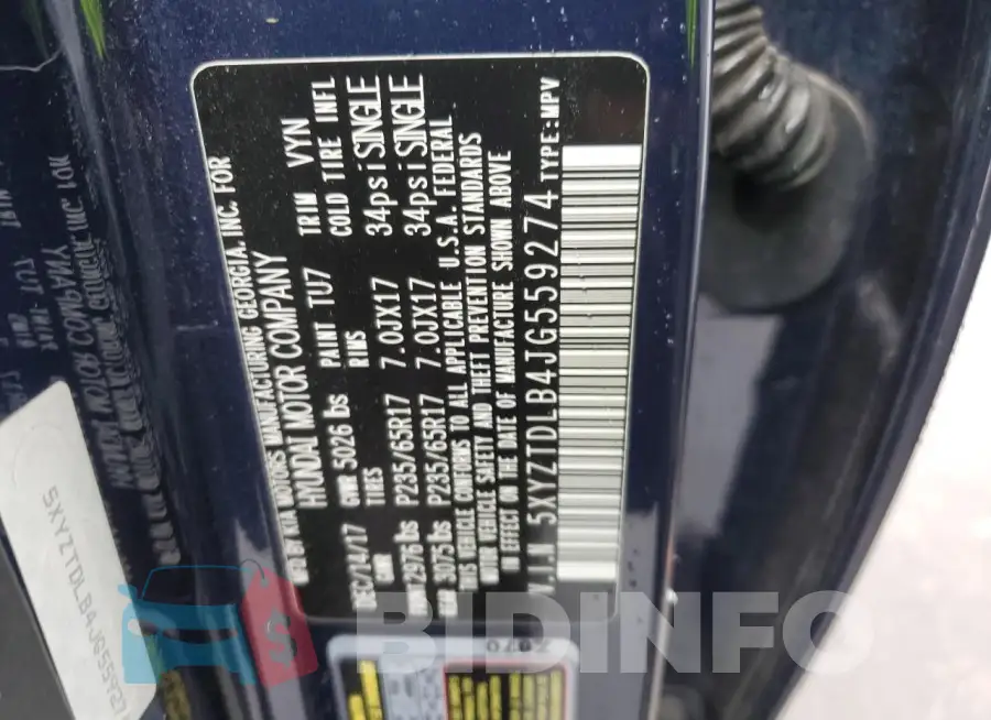 5XYZTDLB4JG559274 Photo# 13