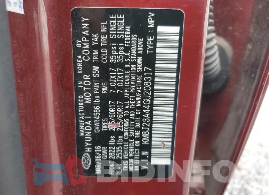 KM8J23A44GU208317 Photo# 13