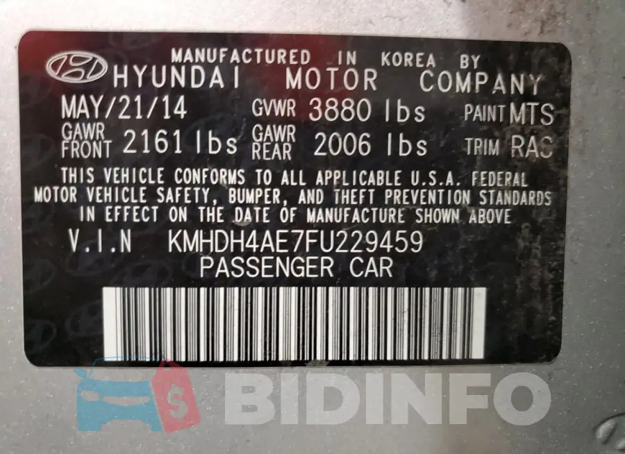 KMHDH4AE7FU229459 Photo# 12