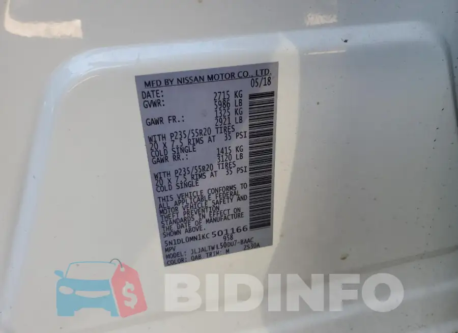 5N1DL0MN1KC501166 Photo# 13