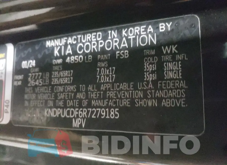 KNDPUCDF6R7279185 Photo# 13