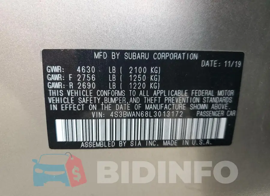 4S3BWAN68L3013172 Photo# 12