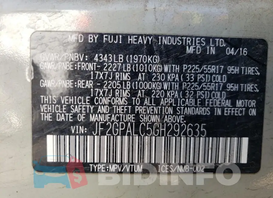 JF2GPALC5GH292635 Photo# 12