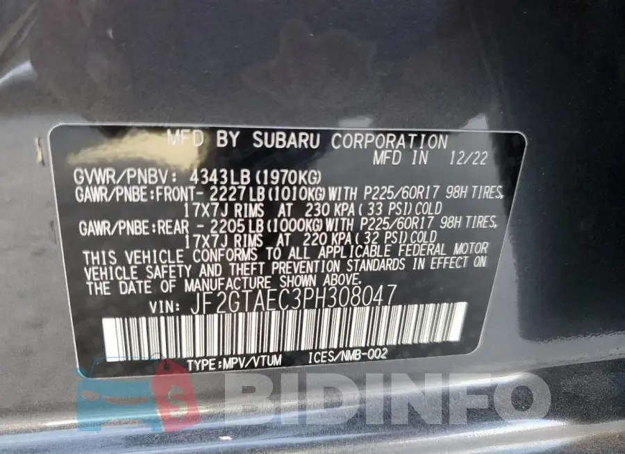 JF2GTAEC3PH308047 Photo# 14