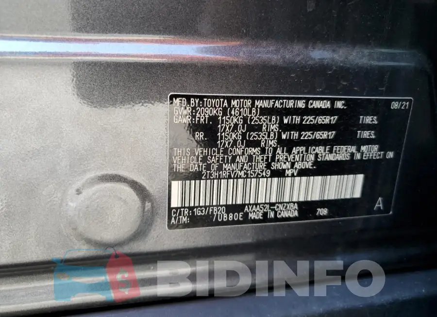 2T3H1RFV7MC157549 Photo# 13