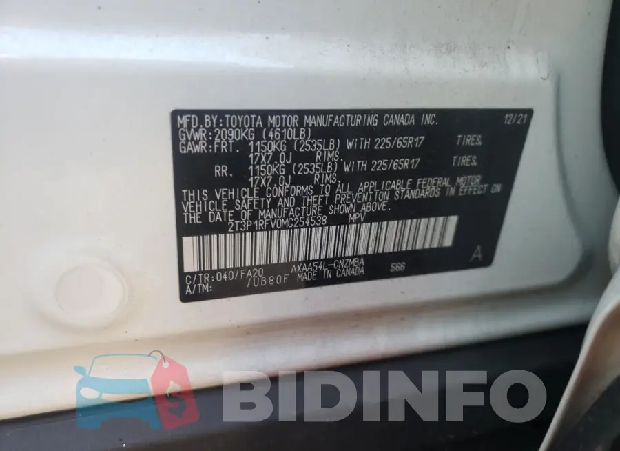 2T3P1RFV0MC254538 Photo# 13