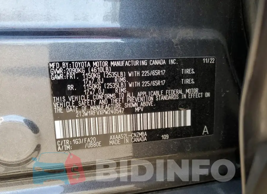 2T3W1RFVXPW240547 Photo# 14