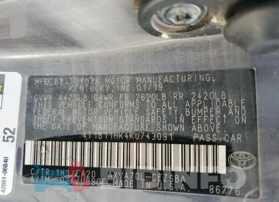 4T1B11HK4KU743091 Photo# 12