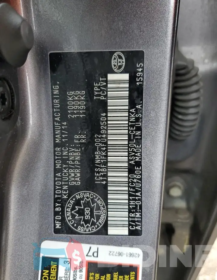 4T1BF1FK4FU492504 Photo# 13