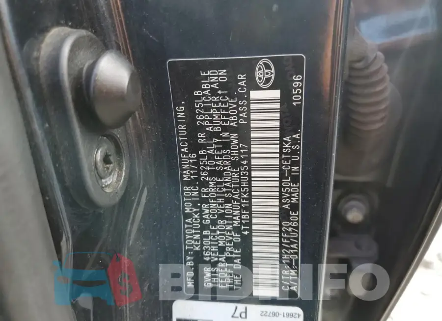 4T1BF1FK5HU354117 Photo# 12
