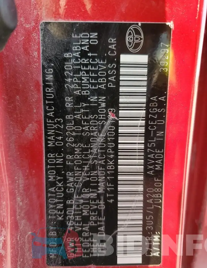 4T1F11BK4PU100189 Photo# 13