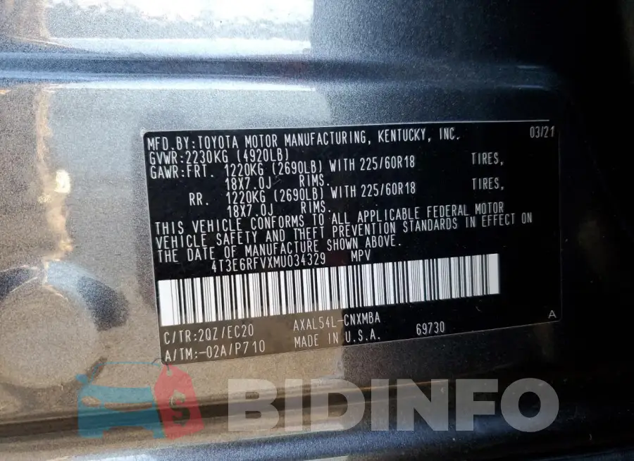4T3E6RFVXMU034329 Photo# 14