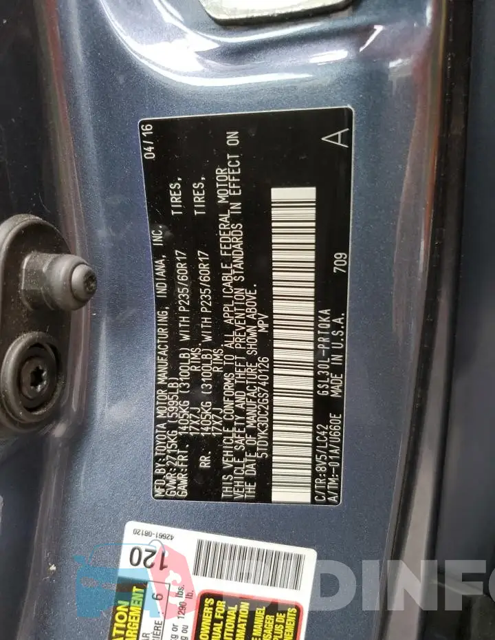 5TDYK3DC2GS740126 Photo# 13