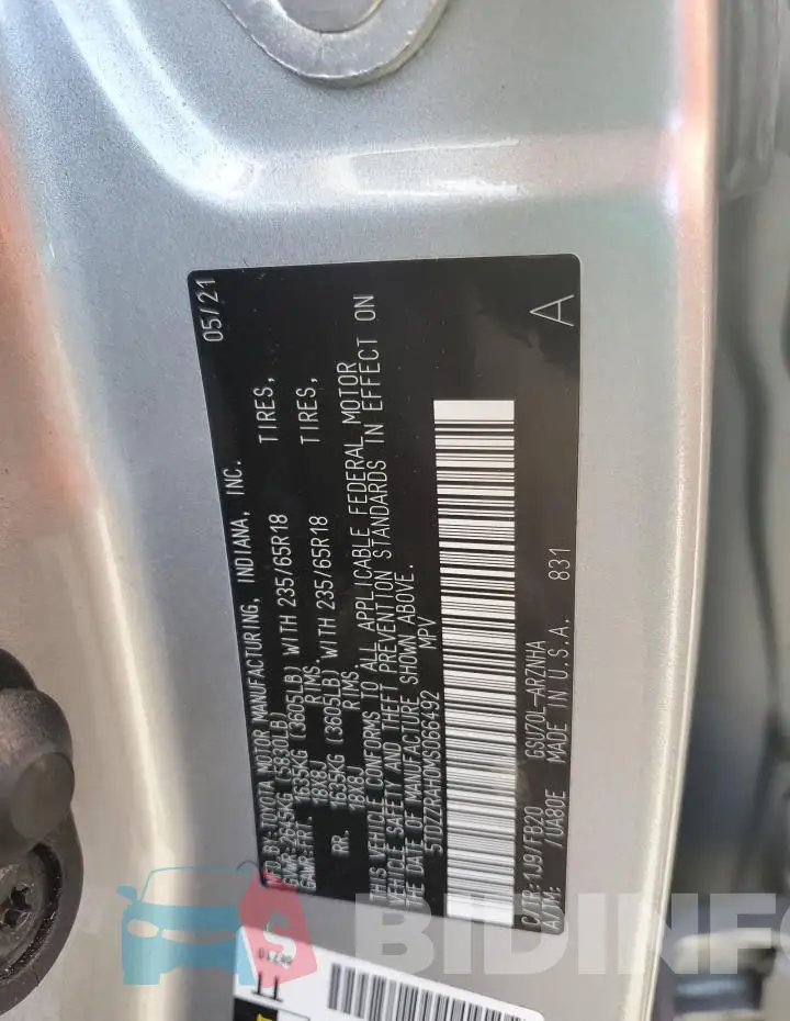 5TDZZRAH0MS066492 Photo# 14